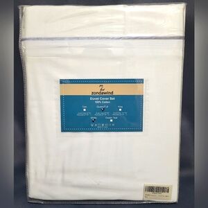 Queen Size White Duvet Cover Set - 100% Cotton